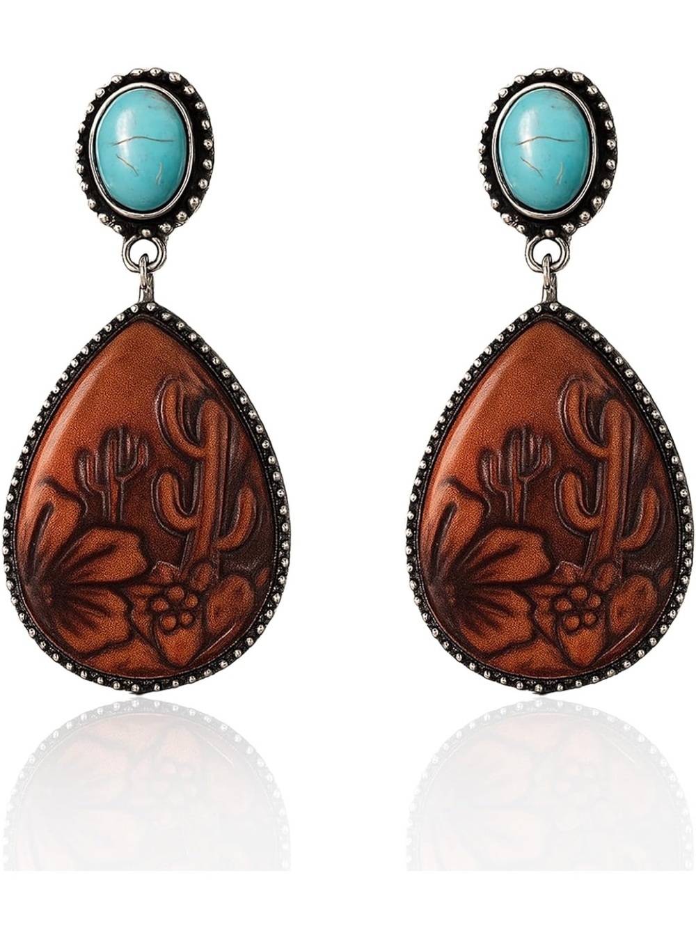 Anthropologie Turquoise & Brown Teardrop Western Floral Earrings